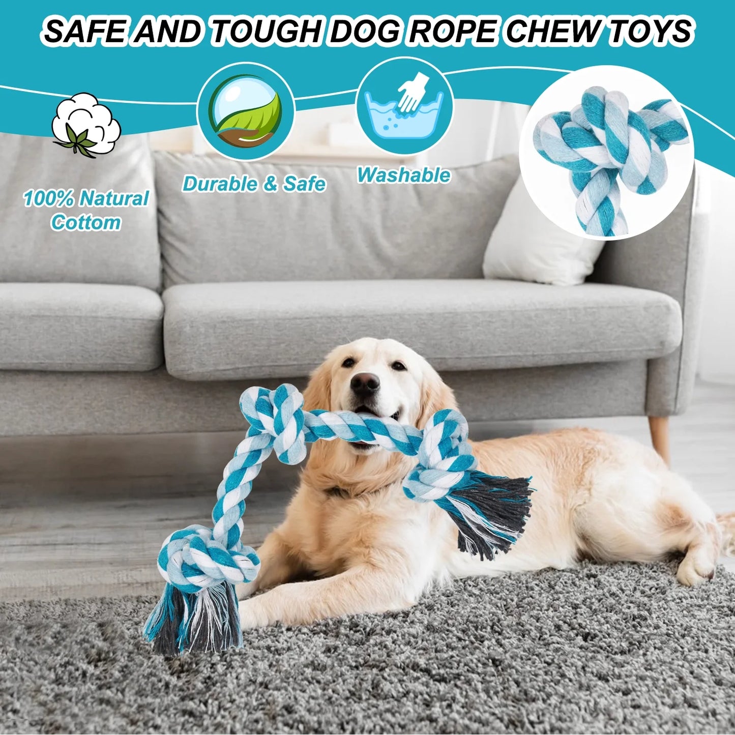 Vivifying 14 Inch Dog Rope Toys, Gift for Pets Dog Chew Toys Durable Braided Cotton Pet Chew Rope Toys 3 Knot Tough Rope Chew Toys for Small Dog Cat Puppy Teeth Cleaning Pink