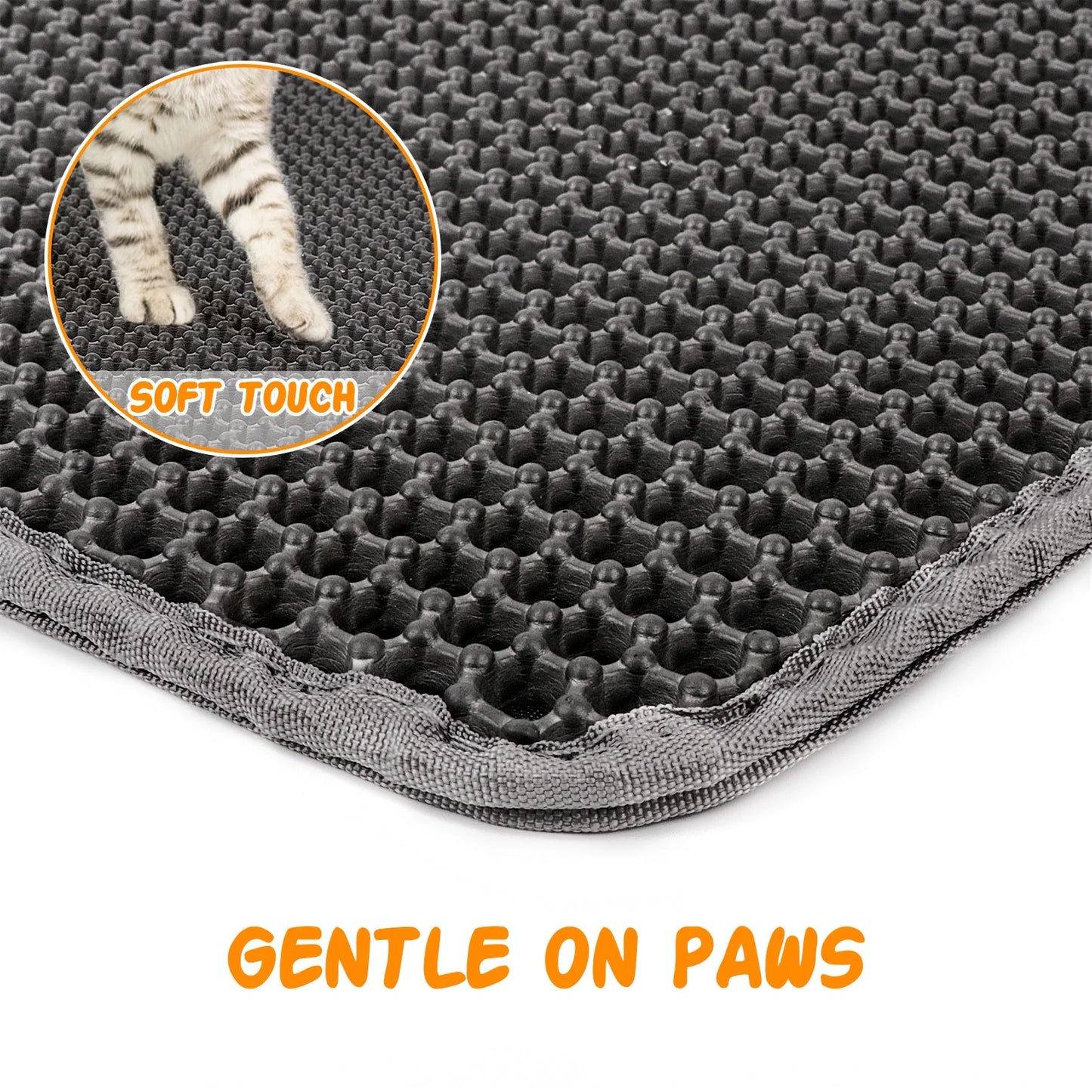 Cat Litter Mat Kitty Litter Mat for Litter Box, 24 X 15 Inch Honeycomb Easy to Clean, Soft on Paws, Non-Slip, Waterproof Cat Mat (Gray)
