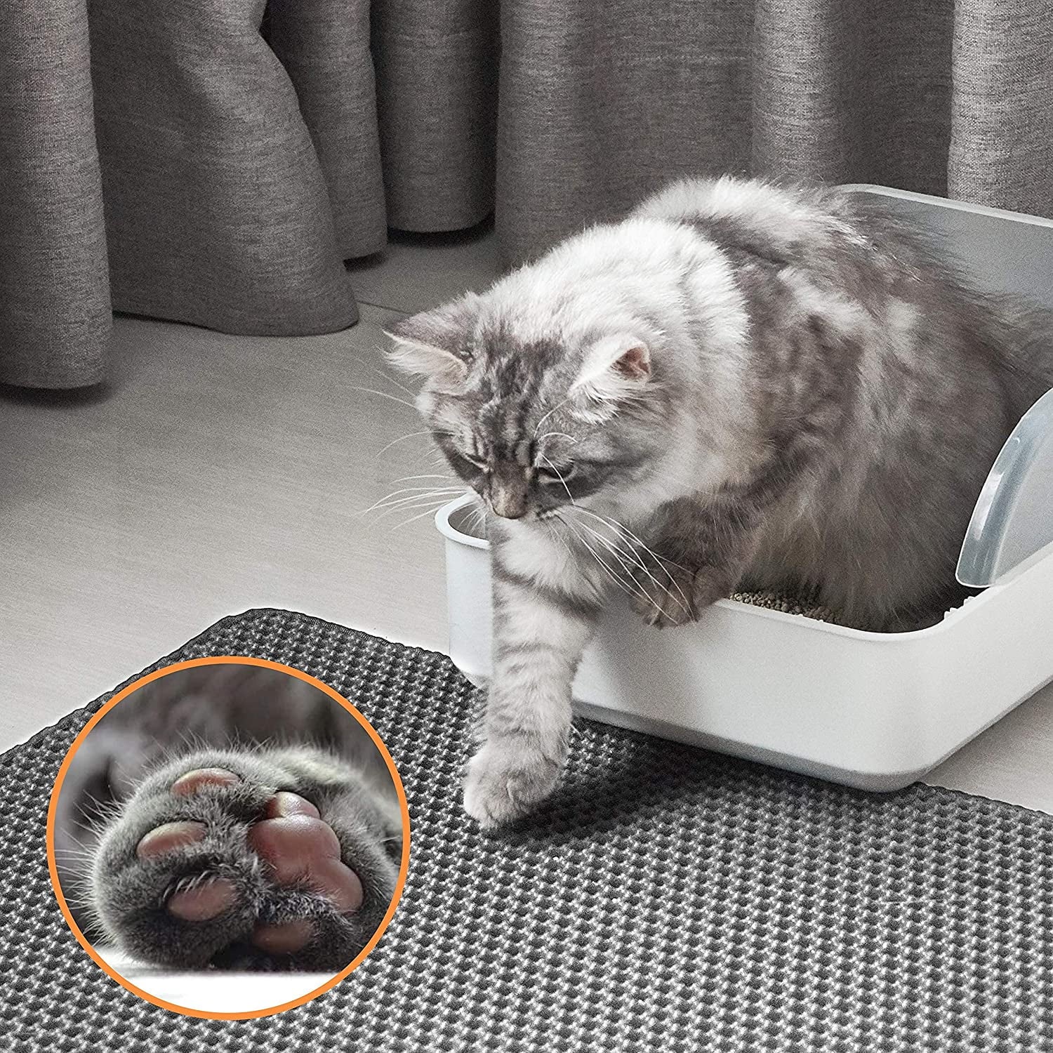 Cat Litter Mat Kitty Litter Mat for Litter Box, 24 X 15 Inch Honeycomb Easy to Clean, Soft on Paws, Non-Slip, Waterproof Cat Mat (Gray)