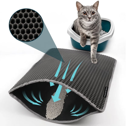 Cat Litter Mat Kitty Litter Mat for Litter Box, 24 X 15 Inch Honeycomb Easy to Clean, Soft on Paws, Non-Slip, Waterproof Cat Mat (Gray)