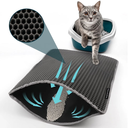 Cat Litter Mat Kitty Litter Mat for Litter Box, 24 X 15 Inch Honeycomb Easy to Clean, Soft on Paws, Non-Slip, Waterproof Cat Mat (Gray)