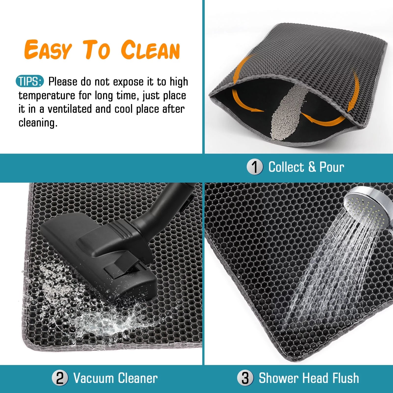 Cat Litter Mat Kitty Litter Mat for Litter Box, 24 X 15 Inch Honeycomb Easy to Clean, Soft on Paws, Non-Slip, Waterproof Cat Mat (Gray)
