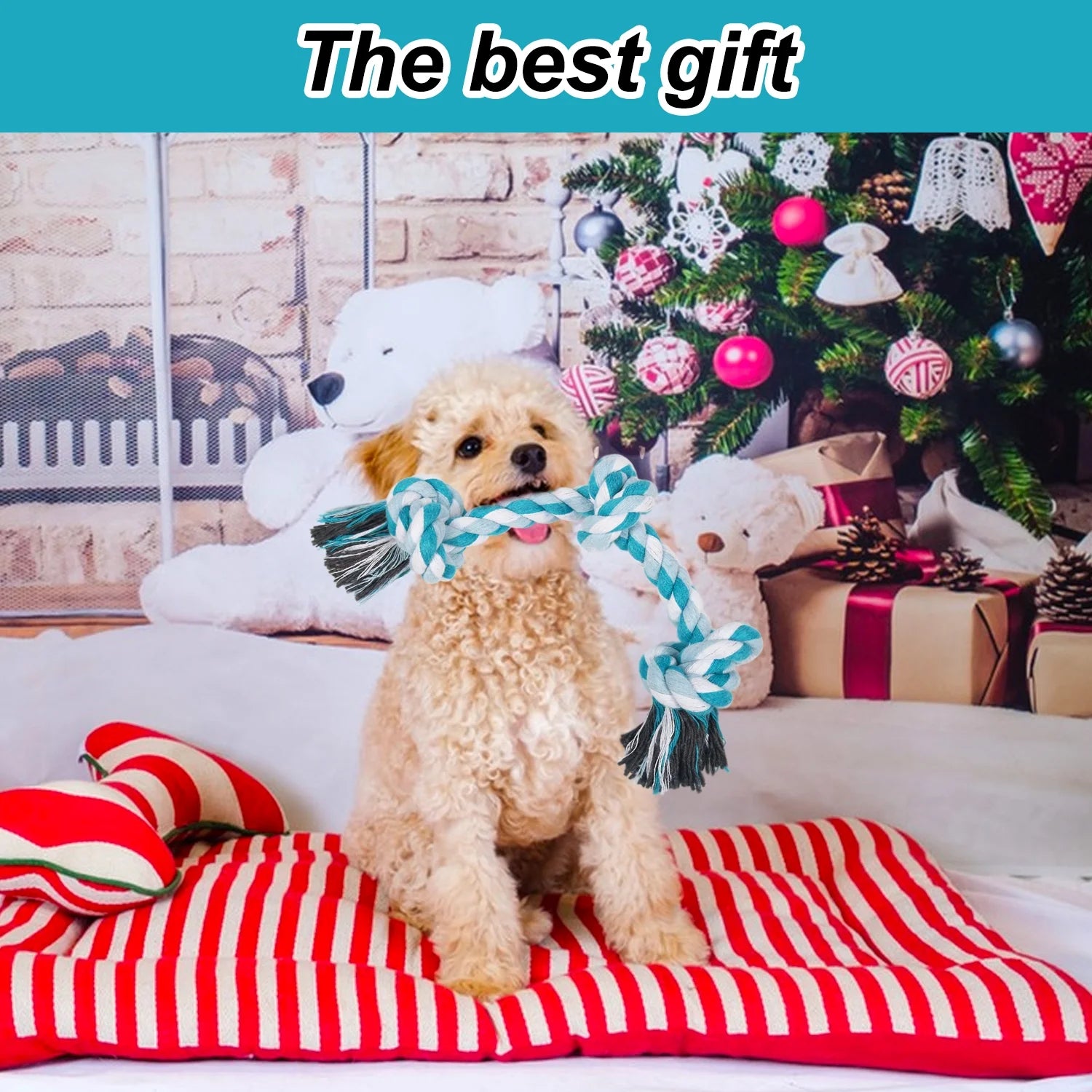 Vivifying 14 Inch Dog Rope Toys, Gift for Pets Dog Chew Toys Durable Braided Cotton Pet Chew Rope Toys 3 Knot Tough Rope Chew Toys for Small Dog Cat Puppy Teeth Cleaning Pink