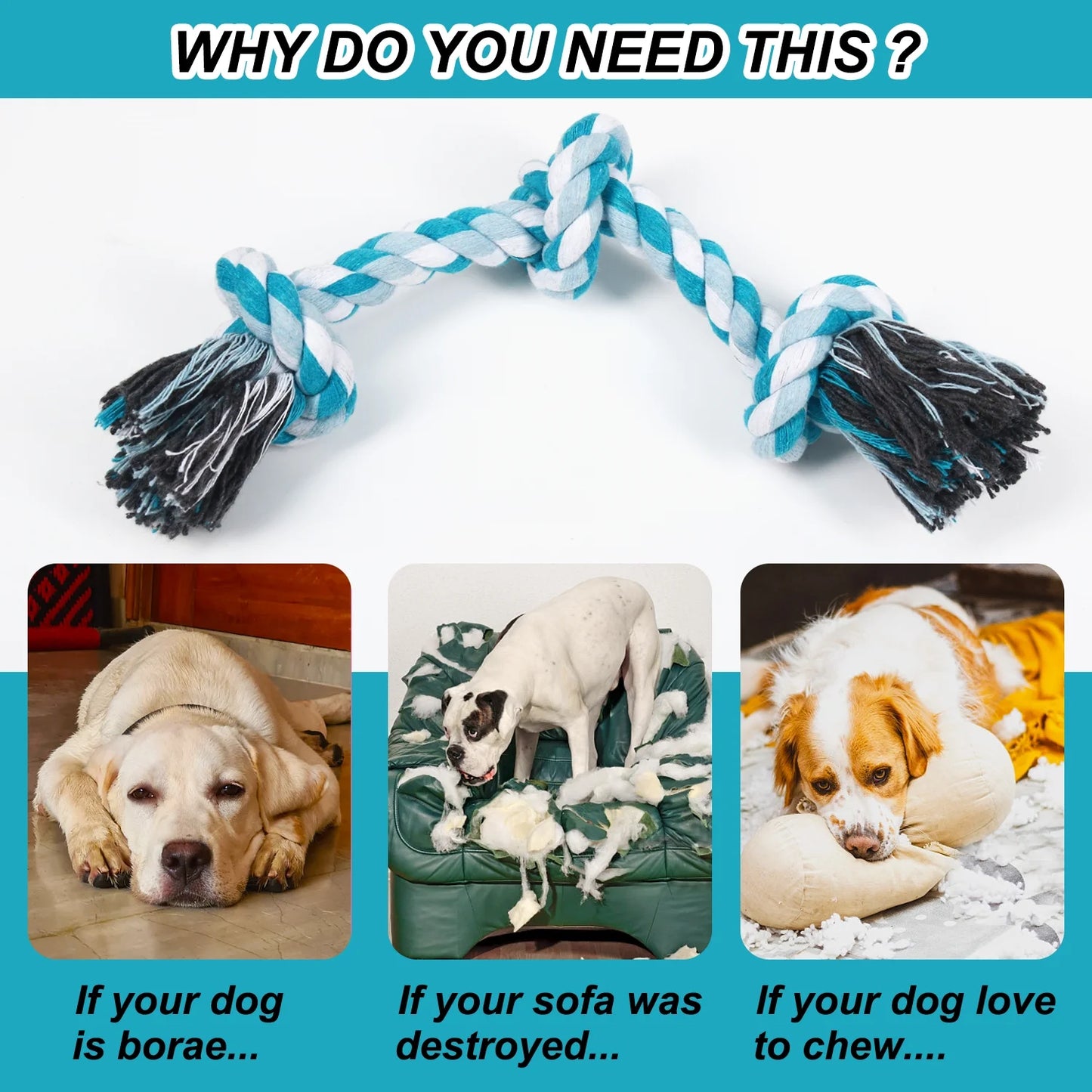 Vivifying 14 Inch Dog Rope Toys, Gift for Pets Dog Chew Toys Durable Braided Cotton Pet Chew Rope Toys 3 Knot Tough Rope Chew Toys for Small Dog Cat Puppy Teeth Cleaning Pink