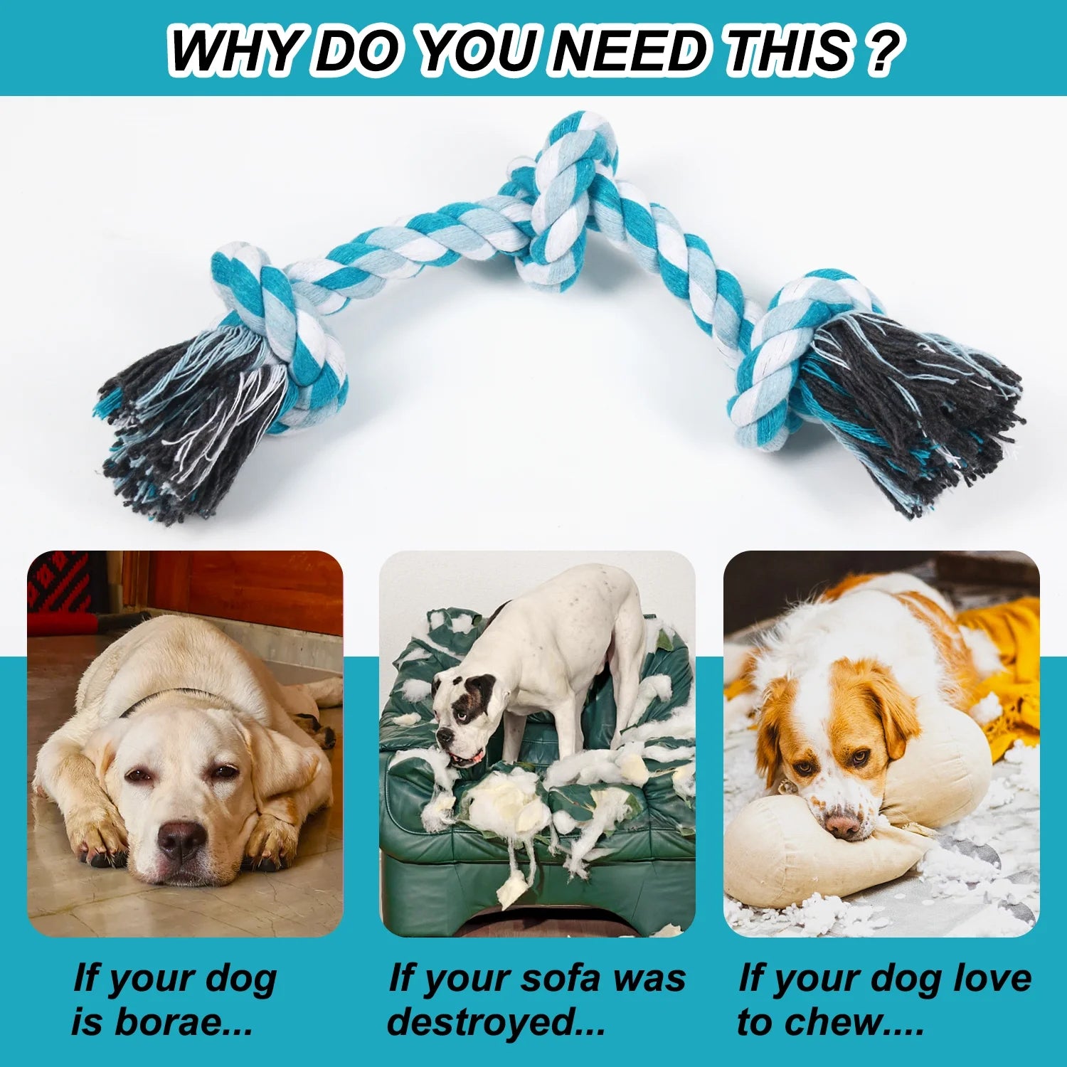 Vivifying 14 Inch Dog Rope Toys, Gift for Pets Dog Chew Toys Durable Braided Cotton Pet Chew Rope Toys 3 Knot Tough Rope Chew Toys for Small Dog Cat Puppy Teeth Cleaning Pink
